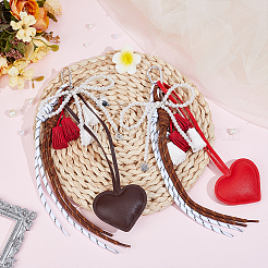 2Pcs 2 Colors Alloy Plastic Imitation Pearl & Imitation Leather Heart Pendant Decorations&nbsp;HJEW-DR00265