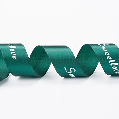 ポリエステルグログランリボン  単語甘い愛と  ギフトラッピングパーティー用  濃い緑  1インチ（25mm）  45 m /ロール&nbsp;SRIB-H039-A01