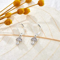 クリアキュービックジルコニアマッシュルームダングルフレンチフックピアス  女性用304ステンレススチールドロップイヤリング  ステンレス鋼色  26mm  ピン：0.8mm&nbsp;EJEW-SW00011-25