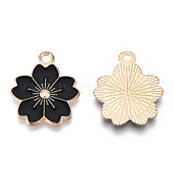 合金エナメルチャーム  さくらの花  ライトゴールド  ブラック  20.5x17.5x1.5mm  穴：2mm&nbsp;X-ENAM-S121-115D