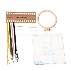 Diyの漫画の動物の刺繡セット  模造竹フレームを含む  プラスチックと合金のピン  布  カラフルな糸  恐竜の模様  37~190x1~195x0.6~8.5mm  内径：107mm&nbsp;DIY-G037-02B