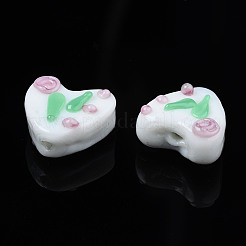 手作り凹凸柄ランプワークビーズ連売り  ハート  アクアマリン  14x16x8.5~10mm  穴：1.4mm  約35個/連  16.73インチ〜16.93インチ（42.5~43cm）&nbsp;LAMP-N021-031A