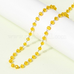 304 Stainless Steel with Glass Faceted Rondelle Bead Handmade Link Chain Birth Stone Necklaces for Women&nbsp;NJEW-G195-01G-01