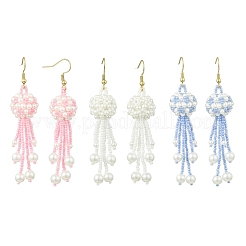Glass Seed with Glass Pearl Tassel Dangle Earrings&nbsp;EJEW-MZ00727