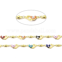 Handmade Brass Enamel Heart with Evil Eye Link Chain&nbsp;CHC-I045-10G