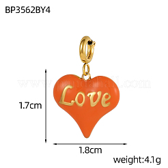 Heart with Word Love Charms 304 Stainless Steel Enamel Pendants&nbsp;STAS-OY004-10G