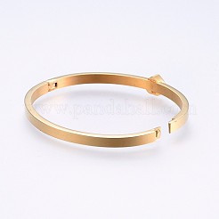 304ステンレススチールバングル  ラインストーン付き  ハート  ゴールドカラー  2-1/4インチ（5.6cm）x1-7/8インチ（4.7cm）  4~7.5mm&nbsp;BJEW-P222-08G