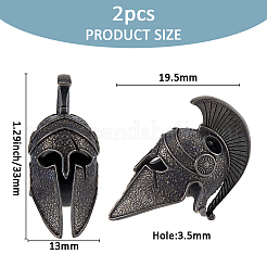 真鍮製ペンダント2個  ヘルメット3穴ナイフ  ガンメタ色  33x13x19.5mm  穴：3.5mm&nbsp;FIND-FH0011-74