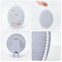 オーバル ウッド コーブド ベルベット スラント バック イヤリング ディスプレイ スタンド  プラスチック製のイミテーションパールビーズを使用したエッジ  卓上イヤリングオーガナイザーホルダー  グレー  18.5x25.5cm&nbsp;EDIS-WH0029-44A-01