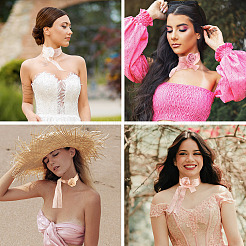 4Pcs 4Colors Cloth Rose Ribbon Chokers&nbsp;FIND-TA0002-27
