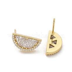Half Round Brass Micro Pave Clear Cubic Zirconia Stud Earrings&nbsp;EJEW-M077-08G