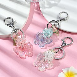 蝶と花のアクリルペンダントキーホルダー3個3色  合金スプリットキーリング付き  ミックスカラー  11.2cm  1pc /カラー&nbsp;KEYC-JKC00988