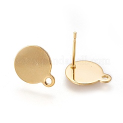 304ステンレススチールスタッドピアス金具  ループと平板付き  フラットラウンド  ゴールドカラー  13x10.5x0.8mm  穴：0.8mm  ピン：1.4mm&nbsp;STAS-P221-27G