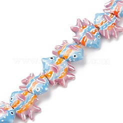 手作りの陶器ビーズ  魚  ピンク  17~18x21~22x7~7.5mm  穴：2mm&nbsp;X1-PORC-G002-54G