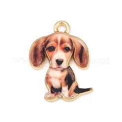 合金ペンダント  ラックめっき  犬のチャーム  印刷  カドミウムフリー＆ニッケルフリー＆鉛フリー  ゴールドカラー  ミックスカラー  20.5x16x1.5mm  穴：1.8mm&nbsp;FIND-B062-07A