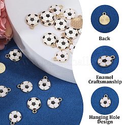合金とエナメルのペンダント64個、2スタイル  サッカーのチャーム  ゴールドカラー  ホワイト  15~17x12~13.5x1~2mm  穴：1.6~2mm  32個/スタイル&nbsp;ENAM-PH0003-39