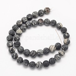 Frosted Round Natural Black Polychrome Jasper/Picasso Stone/Picasso Jasper Beads Strands&nbsp;G-N0166-44-8mm