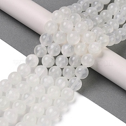 天然石グリーンジェイドビーズ連売り  染め  ラウンド  ホワイトスモーク  12mm  穴：1.4mm  約39個/連  15.55''（39.5センチメートル）&nbsp;G-Q162-A01-C01-05