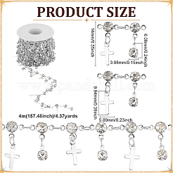 4mのフラットラウンド、クロスチャーム付き真鍮ラインストーンチェーン  銀  19x9.5x3.5mm&nbsp;DIY-PH0030-93S