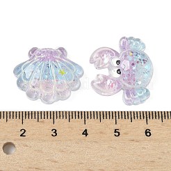 クリア樹脂カボション  ヒトデ/貝殻/イルカ/タツノオトシゴ/カニ  スパンコール入り  ミックスカラー  19~24.5x14~23x7.5~8mm&nbsp;KY-G031-06