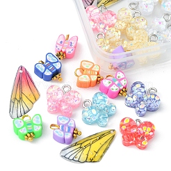 DIYペンダントジュエリー作りの発見キット  樹脂ペンダントセットを含む  透明レジン＆樹脂粘土チャーム付き  蝶と翼  ミックスカラー  10~24.5x11.5~14x2~6.5mm  穴：1~2mm  32個/箱&nbsp;RESI-FS0001-38