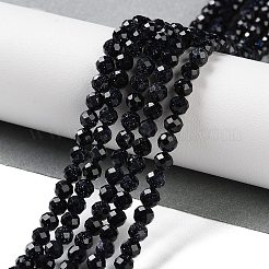 合成ブルーゴールドストーン青金砂石ビーズ連売り  多面カット  ラウンド  4mm  穴：0.6mm  約92個/連  14.49''（36.8センチメートル）&nbsp;G-A233-A01-01