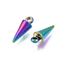 304ステンレスペンダント  スパイク/コーン チャーム  虹色  7.5x3mm  穴：1.8~2mm&nbsp;STAS-G214-47M-04
