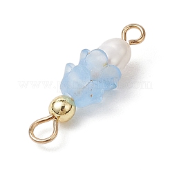フロストフラワーの天然養殖淡水真珠とアクリルコネクタチャーム  真鍮の二重ループ付き  ゴールドカラー  空色  19.5x6mm  穴：2mmと1.5mm&nbsp;PALLOY-JF03590-10