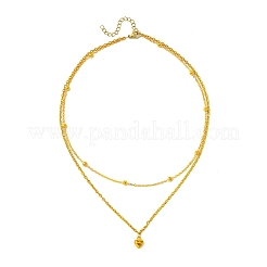 二重層合金ハートペンダントネックレス  鉄アズキチェーンを有する  ゴールドカラー  14.17インチ（36cm）&nbsp;NJEW-JN04925