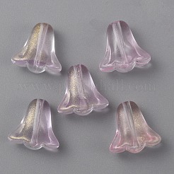 透明ガラスビーズ  グリッターパウダー付き  ベルランの花  パールピンク  10x10.5x6mm  穴：1.2mm&nbsp;GLAA-TAC0020-03A