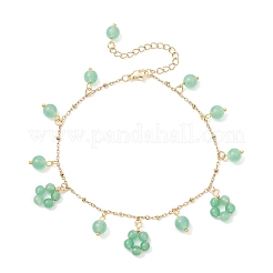 Dyed Natural Malaysia Jade Round Beaded Flower Tassel Ankelets&nbsp;AJEW-AN00706-01