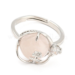 Natural & Synthetic Mixed Gemstone Round & Flower Adjustable Ring&nbsp;RJEW-G290-03P