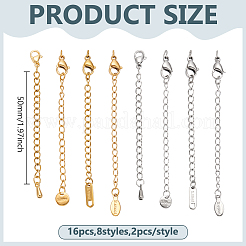 16Pcs 8 Styles 304 Stainless Steel Chain Extender&nbsp;STAS-ME0003-36