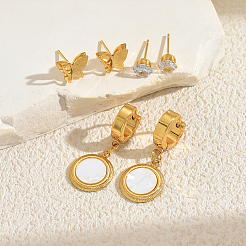 3 Pairs Stainless Steel Shell Flat Round & Butterfly Earring Sets&nbsp;IX5704