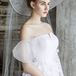 取り外し可能な布製メッシュスリーブ  ウェディングブライダルドレス用チュールアクセサリー  模造パールと  ホワイト  235x260x6mm&nbsp;DIY-WH0899-899