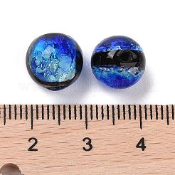 手作り銀箔ガラスベネチアンビーズ  蓄光スタイル  暗闇で光る  ラウンド  ブルー  10mm  穴：1.4mm&nbsp;LAMP-A001-G04-10mm