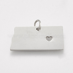 変色しにくい201ステンレススチールペンダント  ノースダコタ州の地図  ステンレス鋼色  12x24.5x1mm  穴：3mm&nbsp;STAS-T038-43