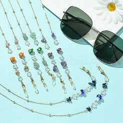 4 個 4 スタイルの天然混合宝石チップ & ランプワークキノコビーズ眼鏡チェーンセット  金合金アズキチェーンとクラスプとエンドループ付き  688mm  1個/スタイル&nbsp;AJEW-TA00020