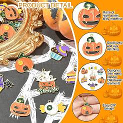 35 個 7 スタイルハロウィン合金エナメルペンダント  かぼちゃのジャック・オ・ランタンとお菓子とコウモリとケーキ  オレンジ  16~28.5x17~30x1mm  穴：1.5mm  5個/スタイル&nbsp;ENAM-CJ0003-98
