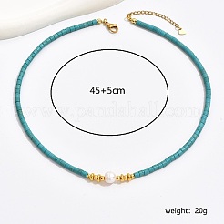 Synthetic Turquoise Column & Natural Pearl Beaded Necklace&nbsp;DK7962-1