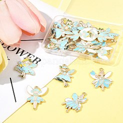 20 個 5 スタイル ラック メッキ合金エナメル ペンダント  ゴールドカラー  天使のチャーム  ライトスカイブルー  30~30.5x19~21x1.5mm  穴：1.8mm  4個/スタイル&nbsp;ENAM-FS0002-89A