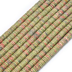 天然石ユナカイトビーズ連売り  艶消し  ディスクビーズ  ヒシビーズ  6~6.5x1~1.5mm  穴：0.9mm  約242~244個/連  15.16~15.35インチ（38.5~39cm）&nbsp;G-P575-B25-6x1mm
