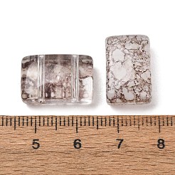 2穴の焼き付け塗装透明ガラスビーズ  長方形  ココナッツブラウン  17.5x11.5x7mm  穴：1.6mm  約387個/1000g&nbsp;GL-CBA5BF9-01B