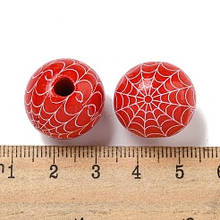 プリントウッドヨーロピアンビーズ  ハロウィンテーマビーズ  ラウンド  レッド  19~20mm  穴：4mm&nbsp;WOOD-G022-08B-10