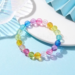 7.5mmファセットラウンド透明アクリルビーズストレッチブレスレット  女の子向けのレインボーカラーの子供用ブレスレット  カラフル  内径：1-5/8インチ（4cm）  7.5mm&nbsp;BJEW-JB10249-02