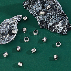 303ステンレススチール製ヨーロピアンビーズ30個  大穴ビーズ  スジ入りビーズ  コラム  ステンレス鋼色  10x8mm  穴：6.5mm&nbsp;STAS-DC0017-27