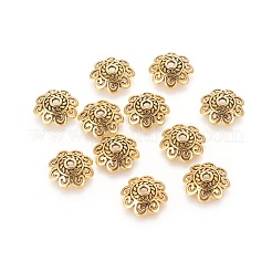 チベット風ビーズキャップ  カドミウムフリー＆ニッケルフリー＆鉛フリー  花  アンティーク黄金  13.5x3mm  穴：2mm&nbsp;TIBEB-00955-AG-NR