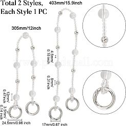 アクリルバッグハンドル  亜鉛合金スプリングゲートリング付き  バッグストラップ用交換アクセサリー用  プラチナ  305~403mm  ビーズ：4.5mm  12mmと8mm  クラスプ：24.5x3.5mm  17mm内径  2個/セット&nbsp;FIND-CA0001-30P