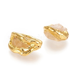 生のラフナチュラルシトリンビーズ  金メッキ真鍮製エッジ  ナゲット  16~26x13~21x8~17mm  穴：0.8~0.9mm&nbsp;G-P439-F03