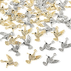 2色の合金とクリスタルのラインストーンペンダント40個。  鳥のチャーム  プラチナ＆ライトゴールド  24x19.5x3mm  穴：1.6mm  20個/カラー&nbsp;FIND-TA0010-68